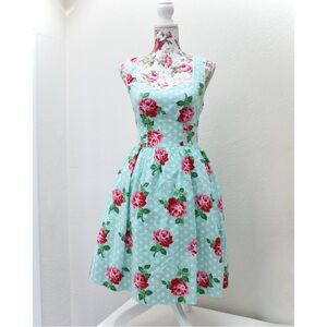 ModCloth Retro English Rose Mint Polka Dot Fit & Flare Sweetheart Tie Back Dress